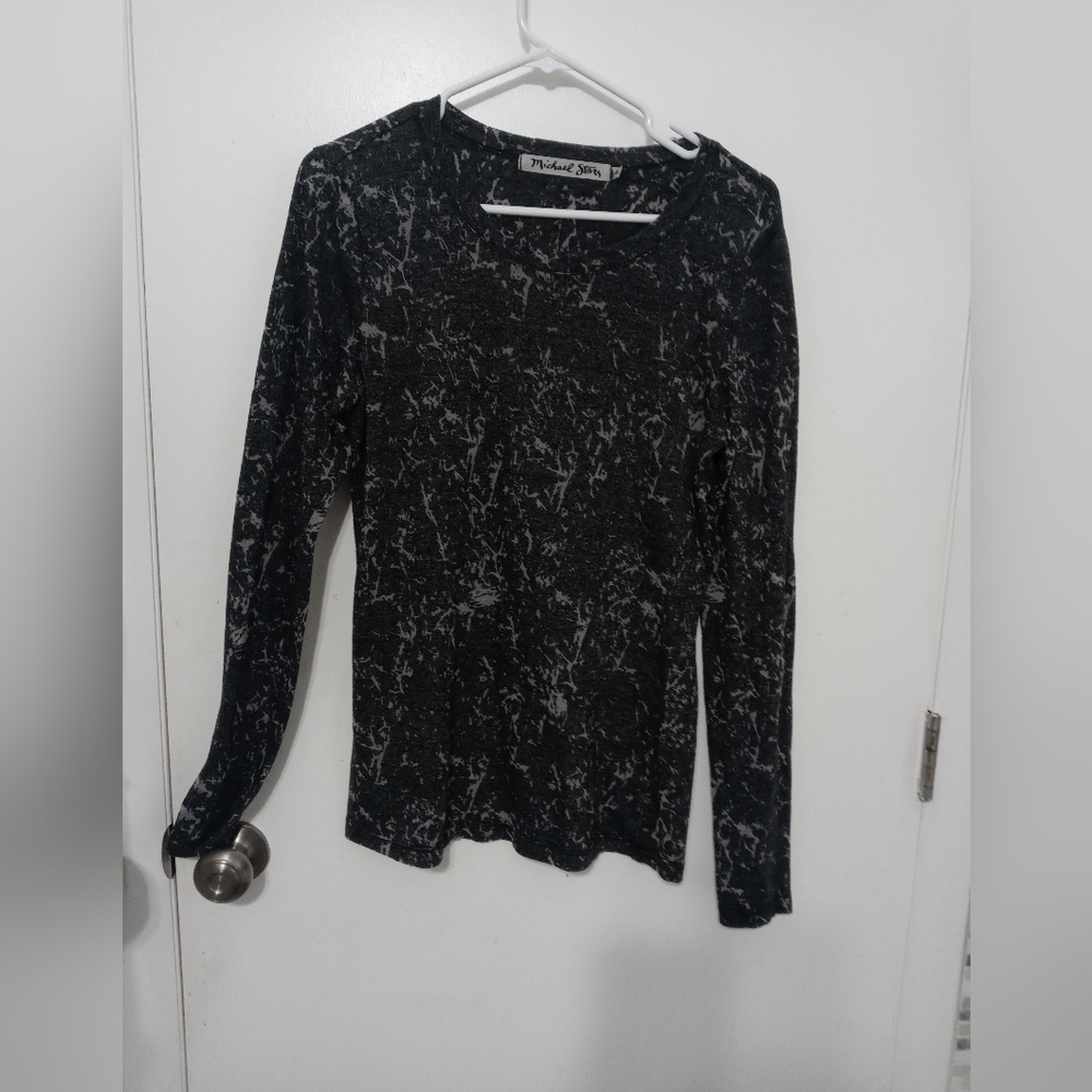 Michael Stars long sleeve Smoky Gray Camouflage Semi Sheer T Shirt OS